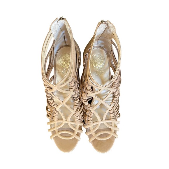 Vince Camuto Womens Joshalan Strappy Cage High Heel Sandal Back Zip Size 7.5 Tan - Picture 3 of 9